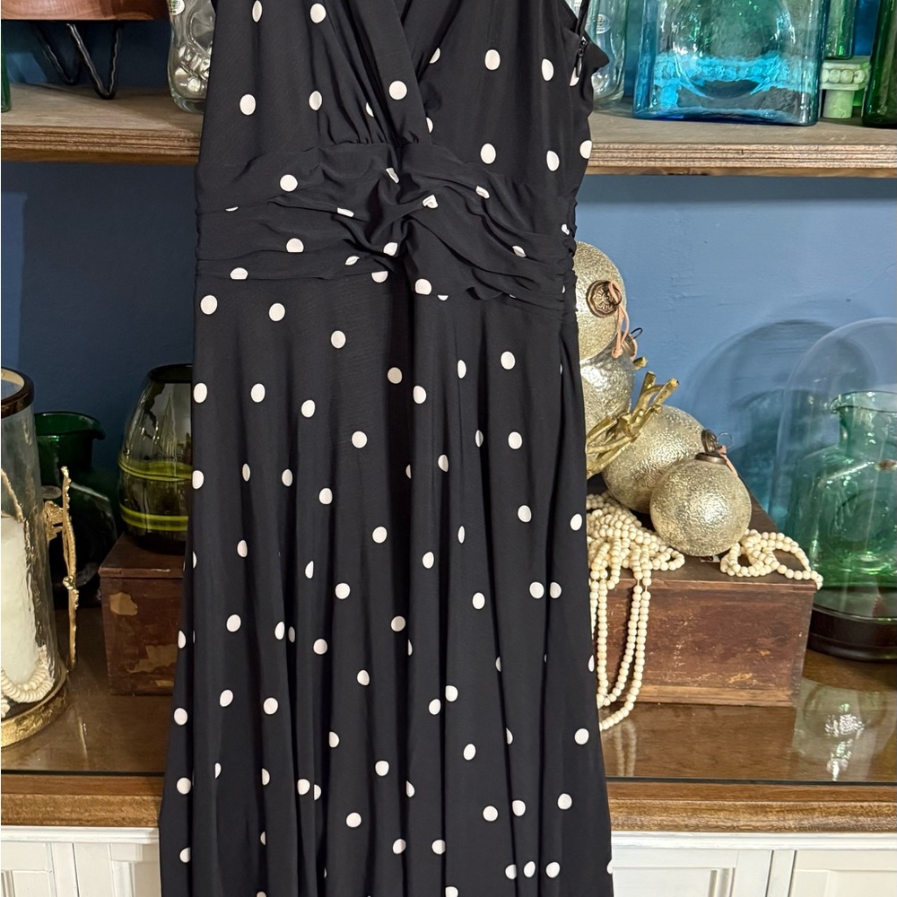 Chaps Black and White Polka Dot Maxi Dress
